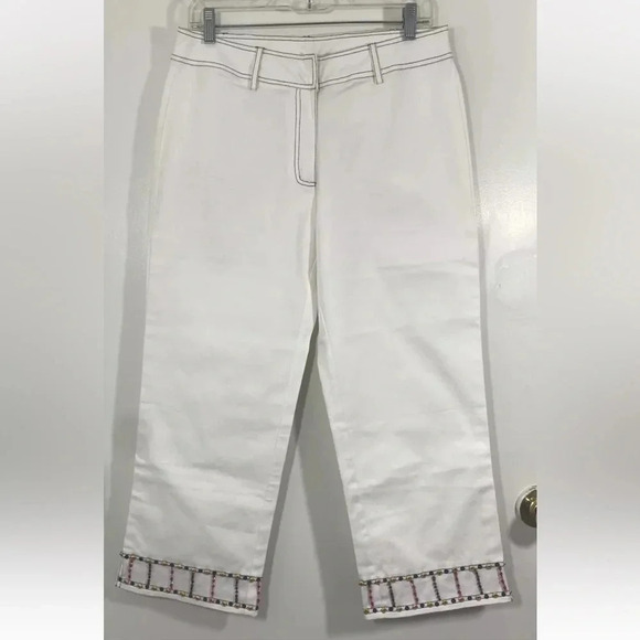 Usindo white capri cropped Beaded Stretch Pants Size Medium M - Picture 1 of 5